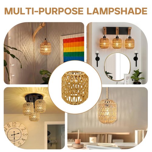 3-Pack Boho Rattan Lamp Shades - Handwoven Natural Wicker Lampshades for Pendant Lights, Chandeliers, Wall Sconces, Floor & Table Lamps – Vintage Farmhouse Home Decor