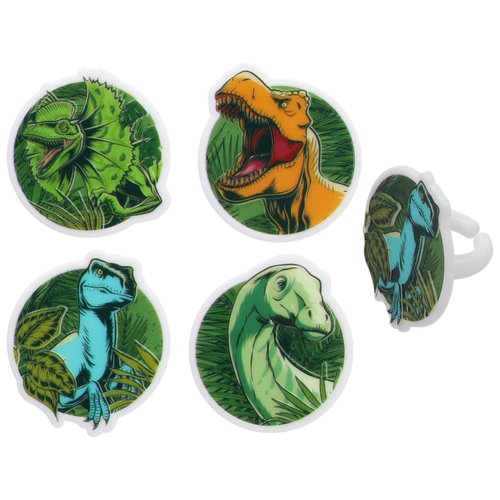 DecoPac Jurassic World Cupcake Rings, 24 Dinosaur Cupcake Decorations For Birthday, Party, Celebrations- 24 Pack