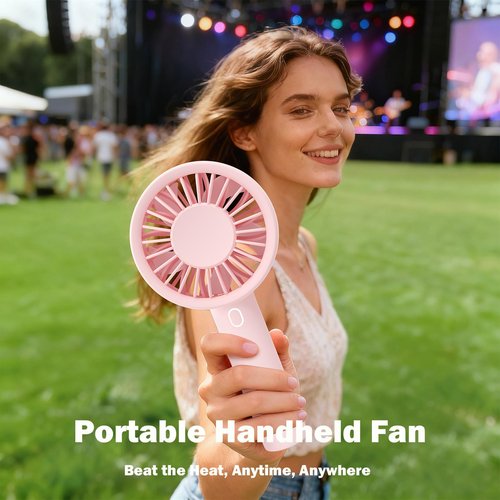 Mizong Portable Handheld Fan, USB Personal Fan Rechargeable Battery Operated 10H Working Cooling Time Mini Small Design with Base for Desktop/Travel/Outdoor/Vacation/Concerts/Lash Makeup-Pink
