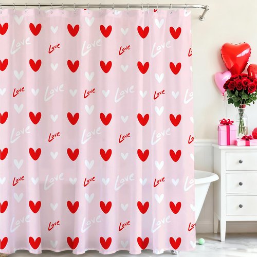 Mocsicka Valentines Shower Curtain Pink Red Heart Bathroom Shower Curtain Valentine Love Hearts Shower Curtains Bathtub Decor with 12 Hooks 72x72 Inches