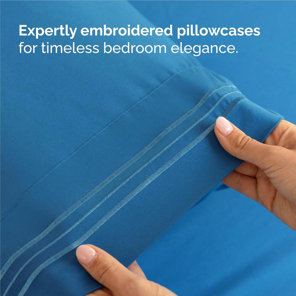 Skiennix Twin XL Sheet Set - Comfy Cooling Bed Sheets - Luxury Hotel Quality - Denim Blue, Deep Pockets