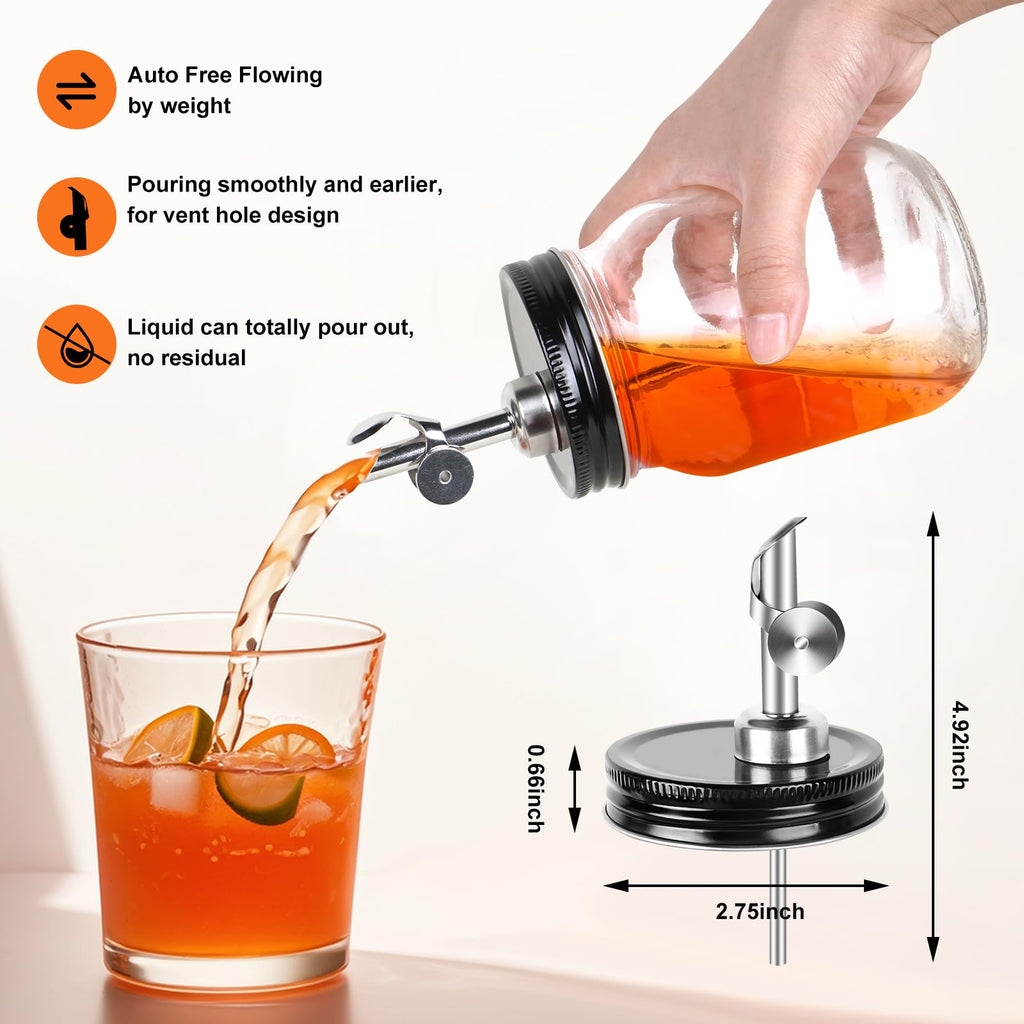 Auto-locking Flip Dispenser Spouts Moonshine Pour Cap,for Regular Mouth 2.75Inch Mason Jar, Free Flow Canning Jar Pouring, for Olive Oil Vodka Moonshine Liquid Salad Dressing,No Jar(Black)