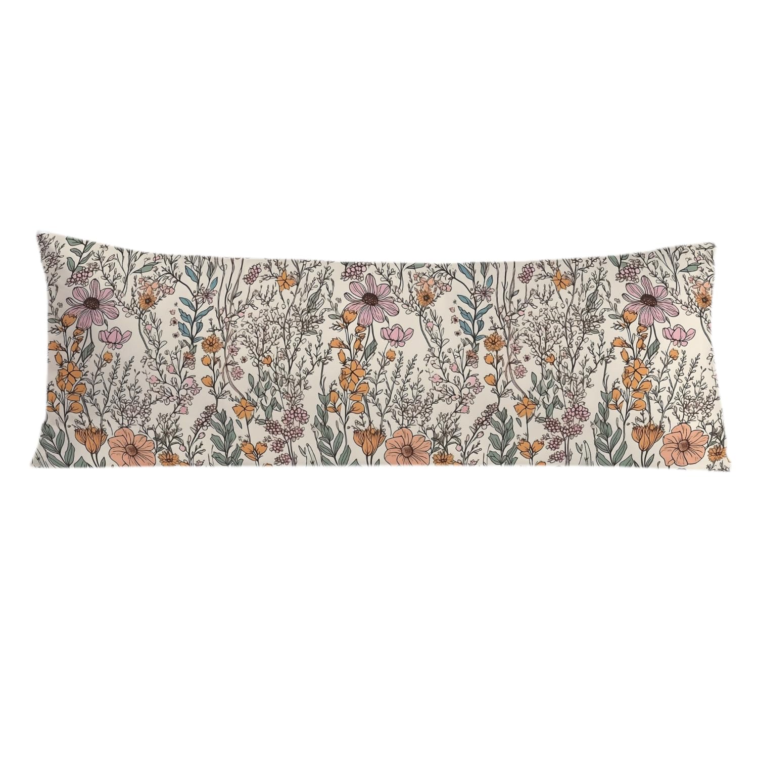 PIUD Vintage Boho Floral 20x54 Body Pillow Cover, Cottagecore Room Decor, Retro Rustic Cottagecore Flowers Aesthetic Decorative Long Body Pillow Cases for Bed Couch