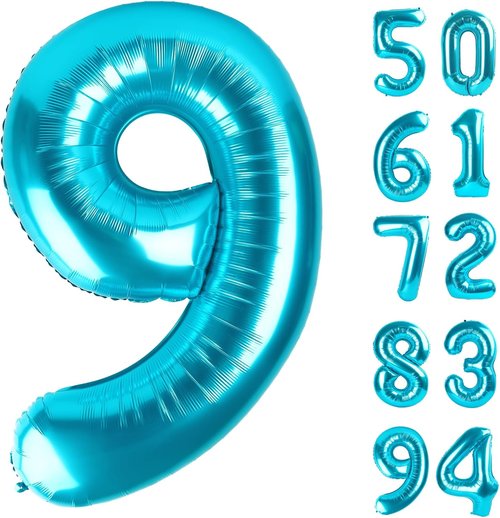 Blue Number 9 Balloon by [Brand Name] - 40 Inch Giant Birthday Decoration for Boys & Girls
