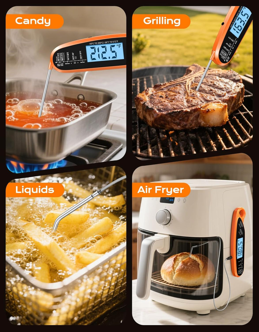 Skiennix Digital Meat Thermometer - Dual Probe with Large Backlit Display for Accurate Cooking