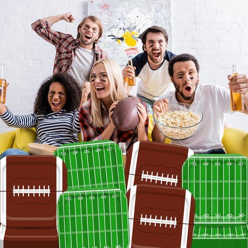 Vanulus 48Pcs Football Party Paper Plates 9 Inch Football Birthday Dinner Plates Disposable Super Sunday Touchdown Square Dessert Plates for Tailgate Party Tableware Supplies