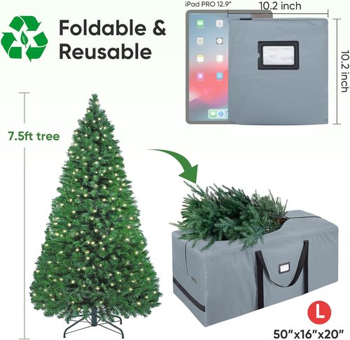 BALEINE Christmas Tree Storage Bag - Heavy Duty 900D Oxford Fabric, Extra Large with Dual Zippers | Grey
