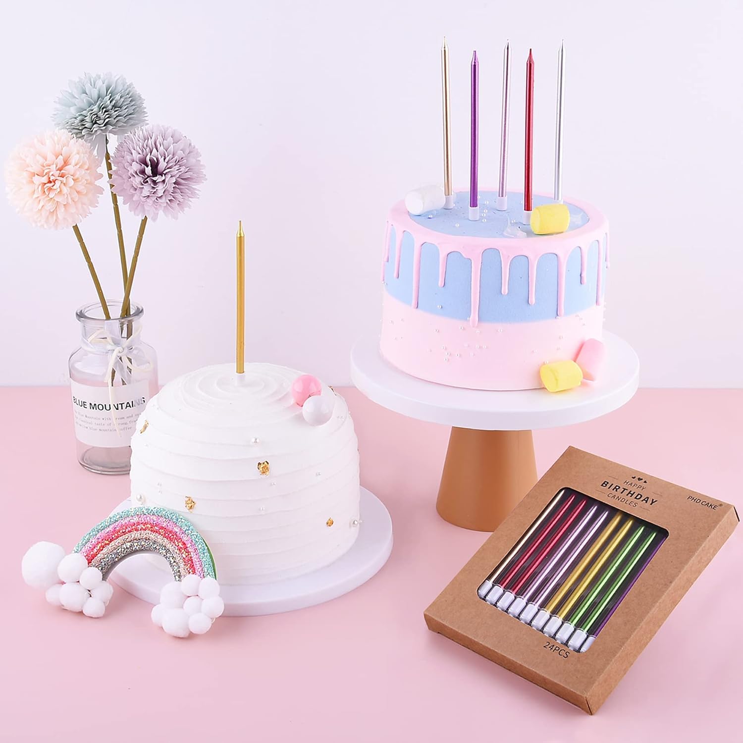 PHD CAKE Black Long Thin Birthday Candles - Perfect for Weddings & Parties | 24 Pack