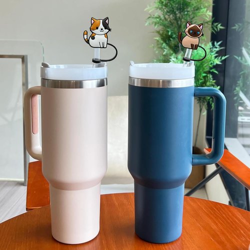 9Pcs Straw Cover Cap for Stanley Cup, Cute Cat Silicone Straw Topper Compatible with Stanley 30&40 Oz Tumbler with Handle,10mm Straw Tip Covers for Stanley Cups Accessories