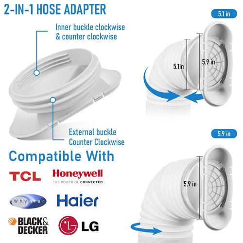 Ninonly Portable Air Conditioner Window Vent Kit with 5.9"" Exhaust Hose, Portable AC Seal Kit for Sliding Window with 4 Plates, Universal Coupler Fits 5.9 & 5.1 Inch Diameter Exhaust Hose, White