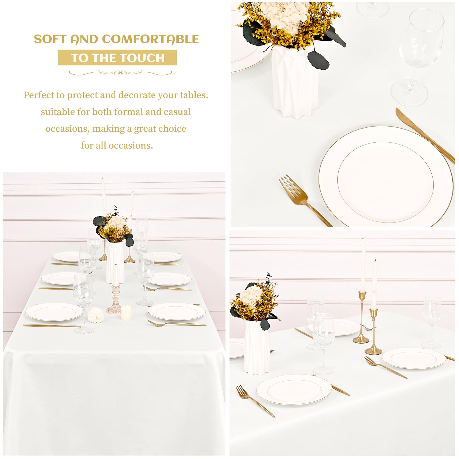 Showgeous 12 Pack Ivory Rectangle Tablecloth, 60 x 126 Inch, Wrinkle & Fade Resistant, Polyester, Perfect for 8 Foot Rectangle Tables, Wedding Parties, Banquet Dinners