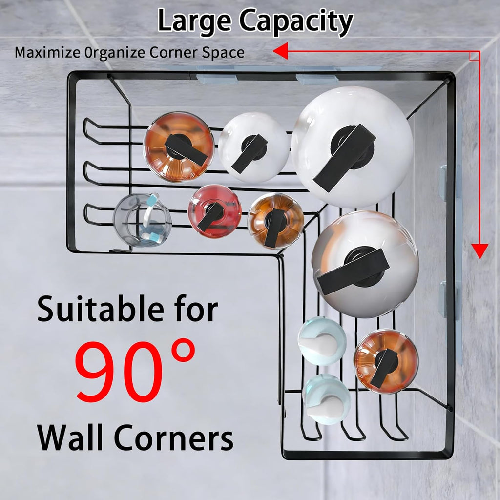 Skiennix Corner Shower Caddy - 3 Pack Rustproof Stainless Steel Organizers | No-Drill Bathroom Storage, Black