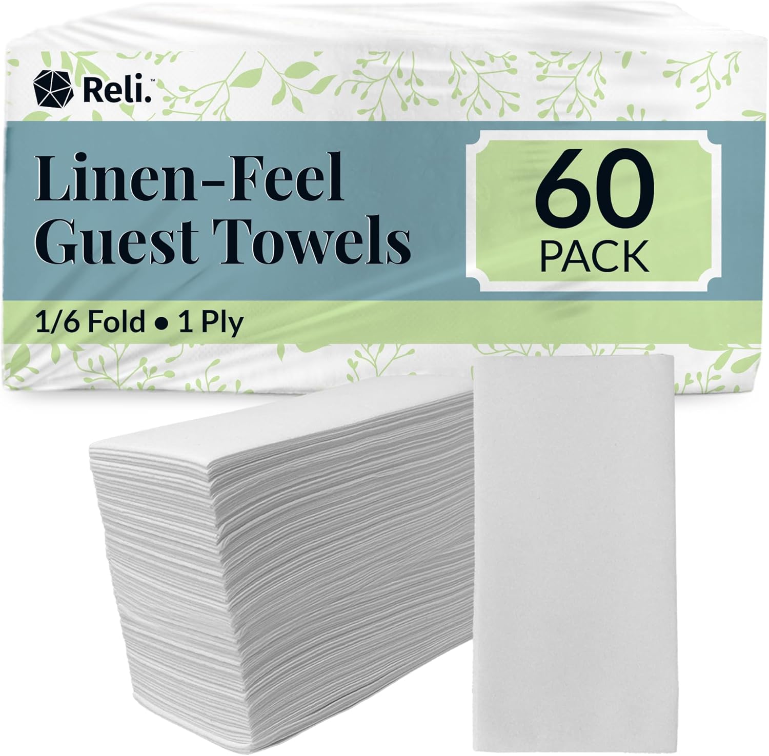 Reli. Disposable Bathroom Napkins - Linen-Feel Guest Towels (60 Pack) | Soft, Absorbent Paper Hand Towels | 12" x 15.75" | White