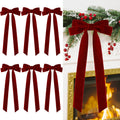 Senjie Velvet Christmas Bows - Large 20in Vintage Ribbon for Staircase Garland & Wreath | 6Pcs Burgundy