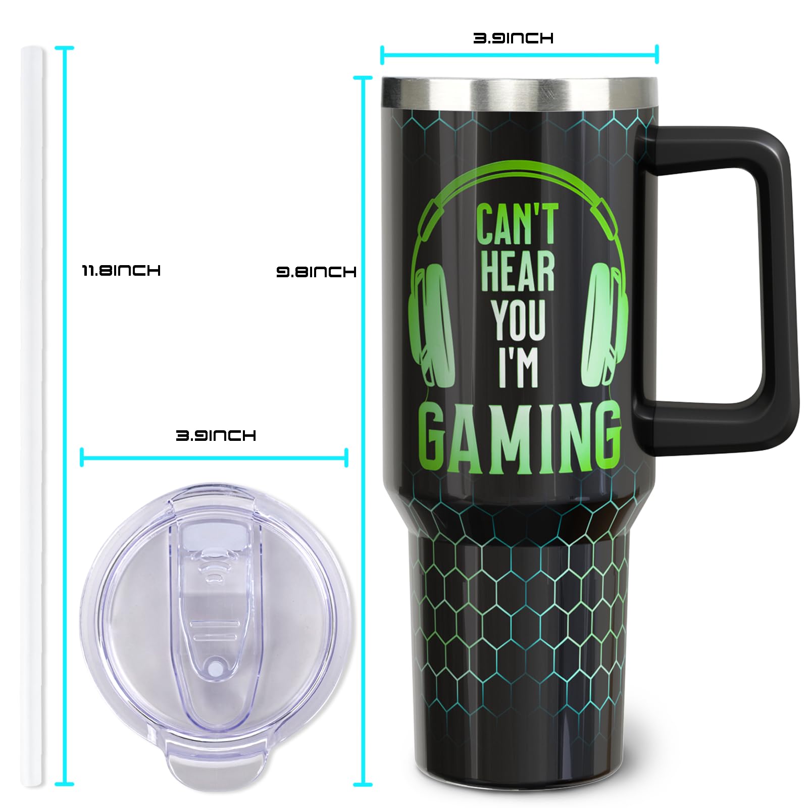 puhnhsv 40 oz Gaming Tumbler With Handle and Straw, 30oz Insulated Stainless Gaming Tumbler Coffee Travel Mugs Cup Water Bottle Game Lovers Gifts for Men Boys