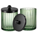 Amolliar Sage Green Glass Apothecary Jar, Qtip Holder Dispenser for Cotton Swabs, Balls, Makeup Pads, Floss Picks, Bathroom Essential Accessories, Countertop Canister Storage Organizer (Black, 2 Pack)