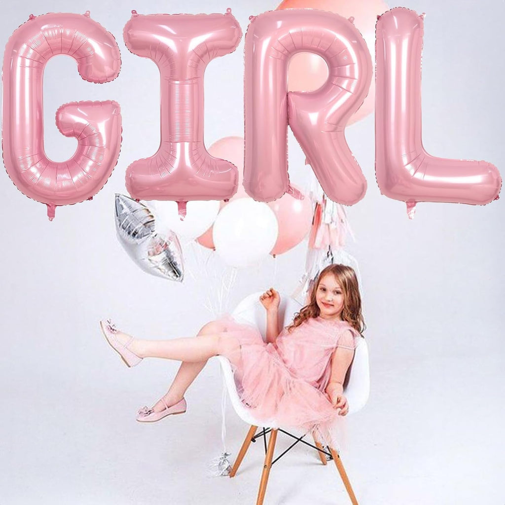 Skiennix 40-Inch Pastel Pink GIRL Balloons - Large Pearl Mylar Banner for Birthday & Baby Shower Decor