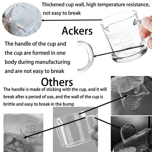 Ackers Etched Scale Espresso cup with Handle, Thickened Bottom and Wall, Double V-Shaped Spout,2.5OZ Milk Frothing Pitcher,75ML Milk Cup with Handle, Espresso Accessory(Pack of 2)
