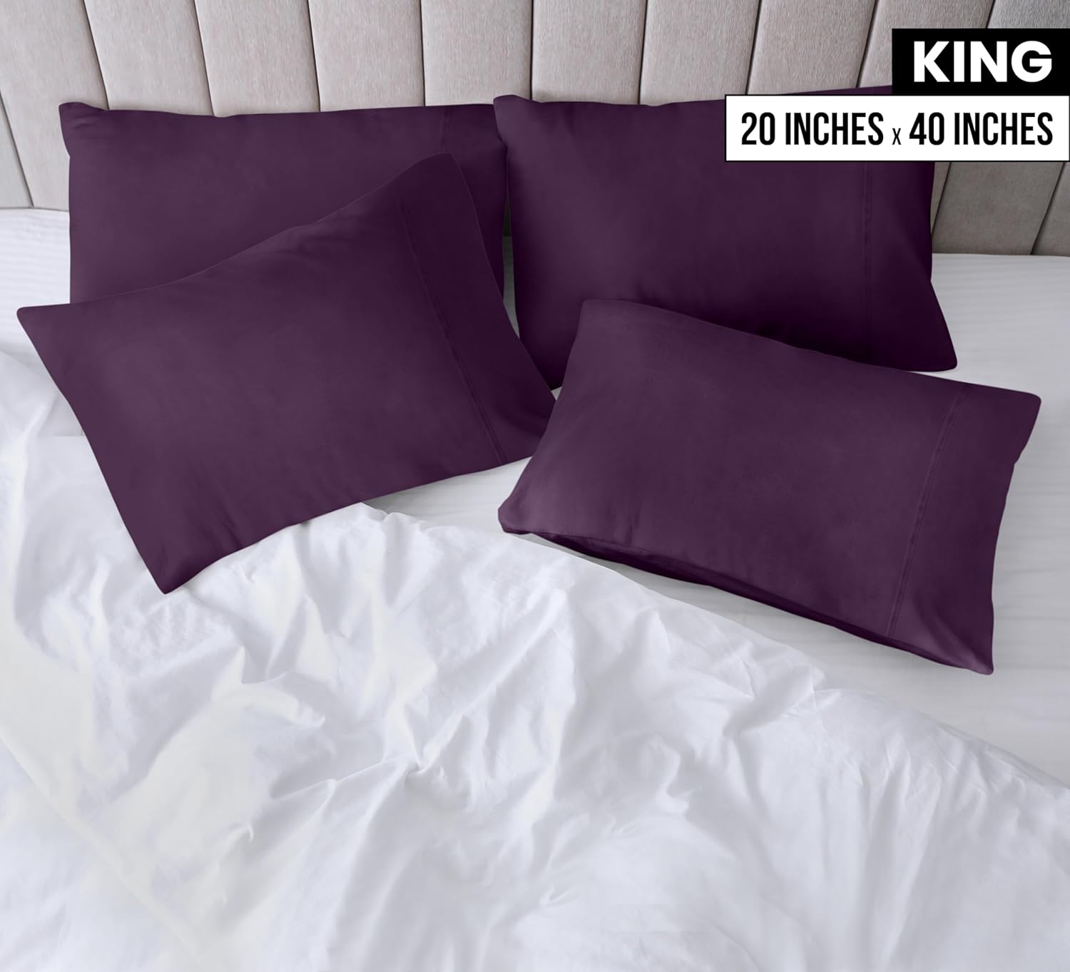 Utopia Bedding King Pillow Cases - Soft Brushed Microfiber - 4 Pack, Fade Resistant - 20 X 40 Inches, Purple
