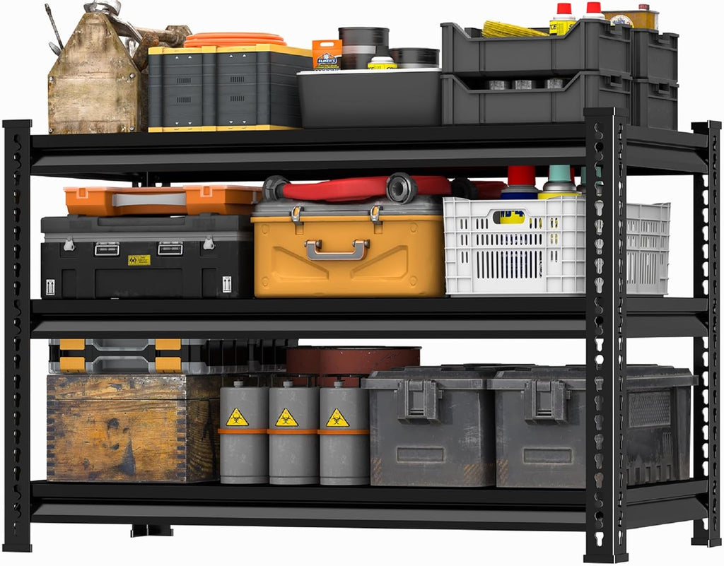 Utility Storage Garage Shelving | Heavy Duty 3-Tier Metal Shelves - 1,350 Lbs Capacity, Adjustable, Black - 40'' W x 16'' D x 36'' H