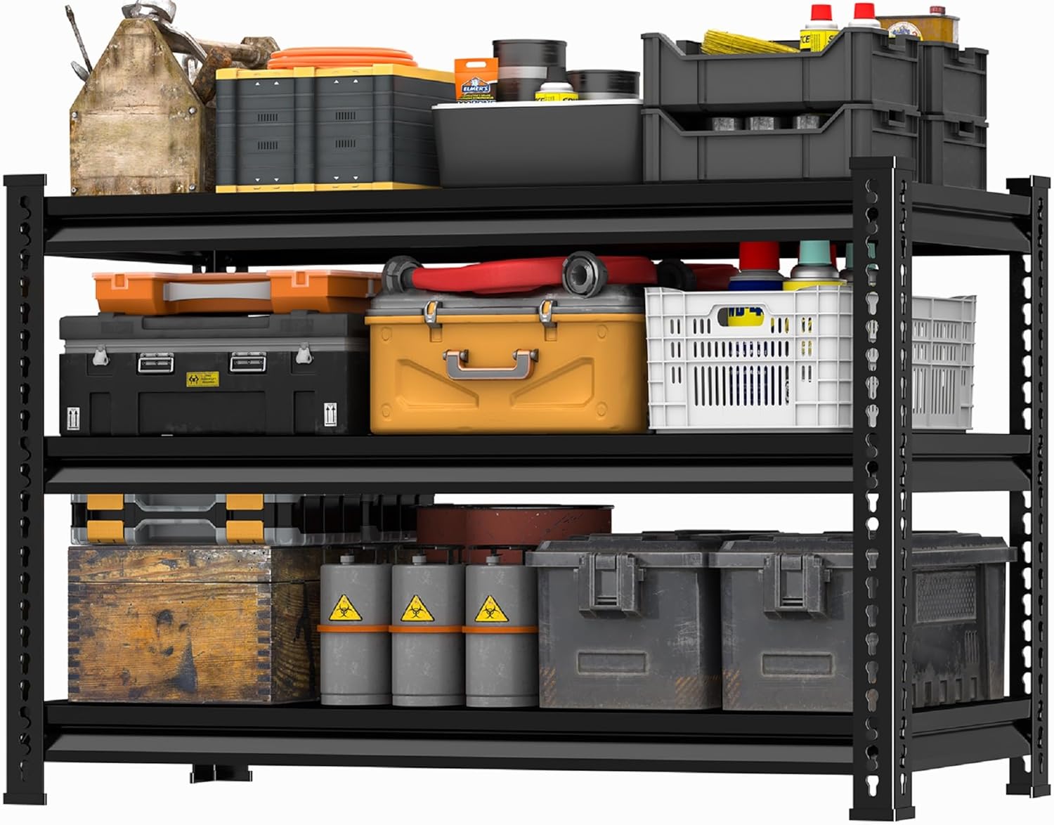Utility Storage Garage Shelving | Heavy Duty 3-Tier Metal Shelves - 1,350 Lbs Capacity, Adjustable, Black - 40'' W x 16'' D x 36'' H