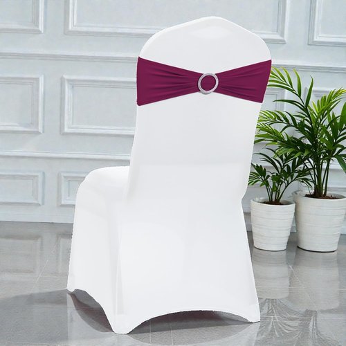 MDS Spandex Chair Sashes - Universal Fit Elastic Stretch Ties with Buckle Slider Bow | Pack of 250 - Eggplant