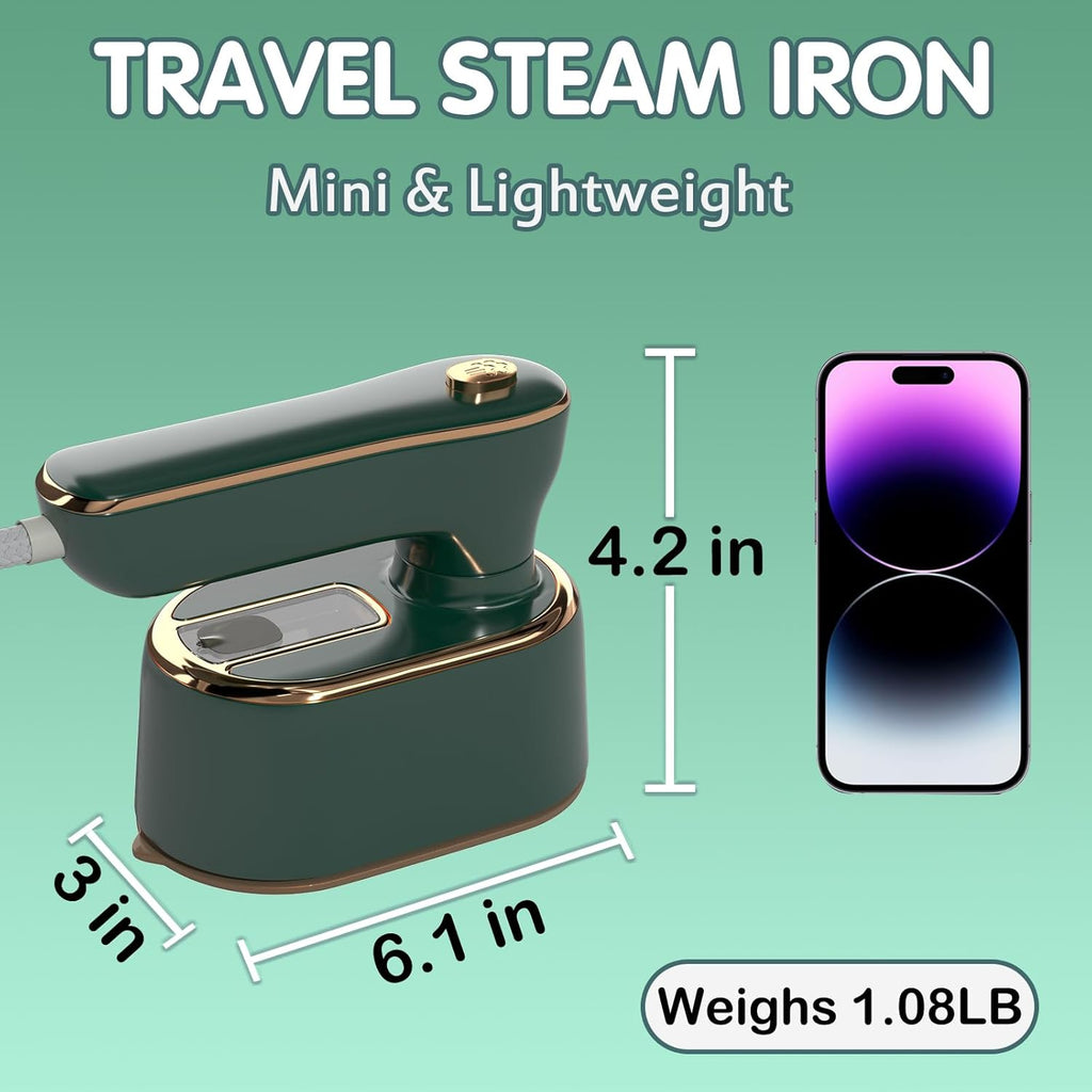Skiennix Travel Steamer - Mini Portable Iron for Clothes | Ideal for College Dorms & Home Essentials (Green)