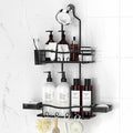 Reinhardt Rustproof Shower Caddy - Anti-Swing Organizer with Soap Holder & Hooks | Black