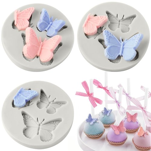 JOERSH 3PCS Mini Butterfly Fondant Mold, Cute Butterfly Fondant Silicone Mold for Chocolate, Cupcake Topper, Cake Decoration, Candy Craft, Dessert Decor