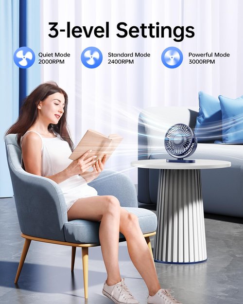 SWEETFULL USB Desk Fan Small Quiet - 3 Speeds Mini Personal Portable Fan 360° Rotation Adjustable, 5.5 Inch Office Table Cooling Gadgets on Desktop (Blue)