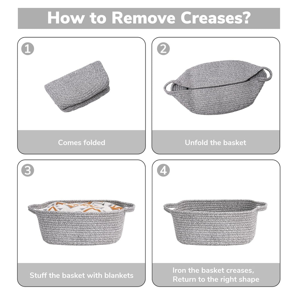 CHICVITA Decorative Gift Basket - Easter Basket for Kids | Woven Rope Storage Organizer, Grey, 13 x 9.8 x 5 Inches
