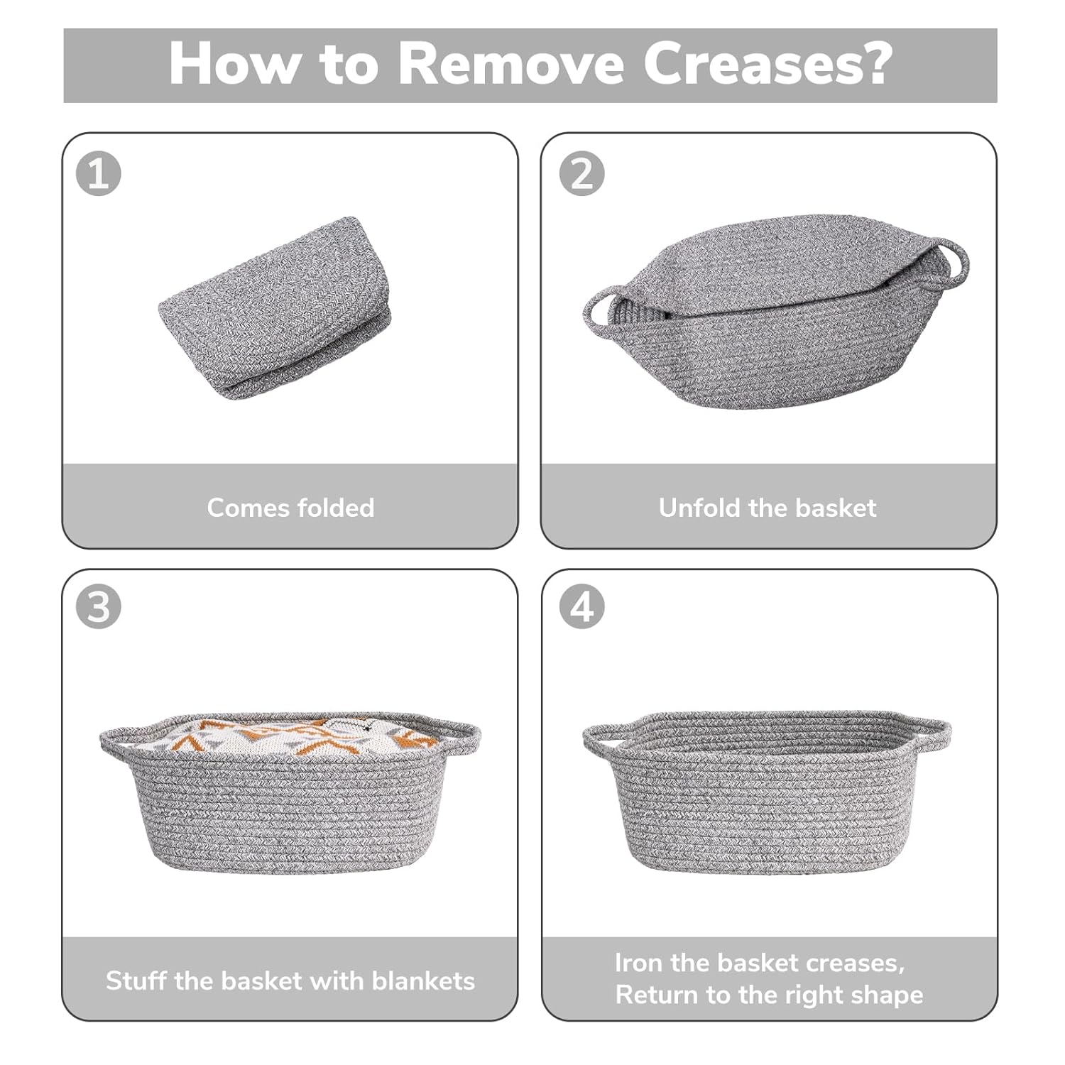 CHICVITA Decorative Gift Basket - Easter Basket for Kids | Woven Rope Storage Organizer, Grey, 13 x 9.8 x 5 Inches