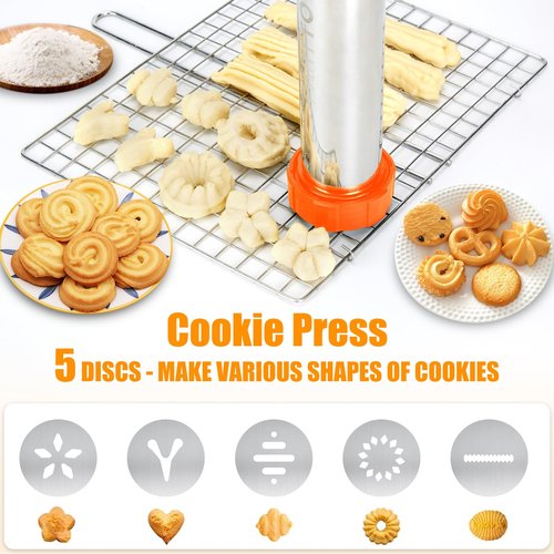 Churro Maker Machine, 3-in-1 Multifunctional Hollow Churros Machine, Churreras para Churros, Stainless Steel Churro/Cookie Making Kit with Piping Bag, 2 Brushes, 10 Discs and 7 Icing Piping Nozzles