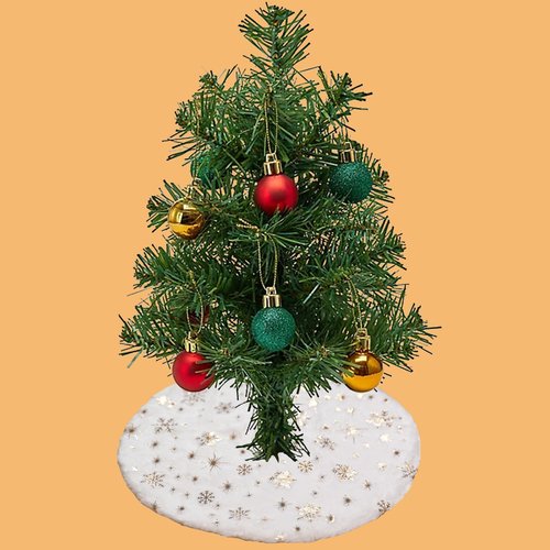 Christmas Tree Plush Skirt Decoration 15" Mini Holiday Tree Round Xmas Tree Skirt for Merry Christmas Tree