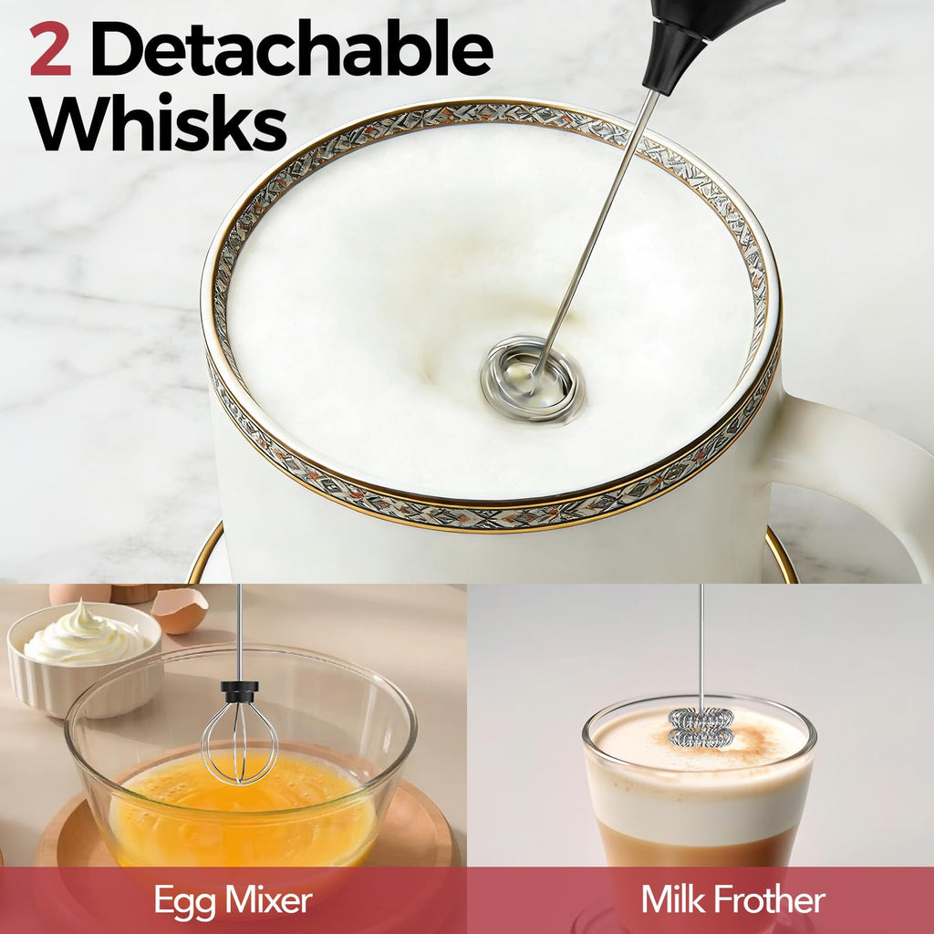 YARRAMATE Rechargeable Milk Frother with Stand, Coffee Frother Stirrer Wand, Handheld Drink Mixer with Stainless Steel Whisk, Electric Whisk Foam Maker for Lattes, Cappuccino, Matcha, Protein Powder