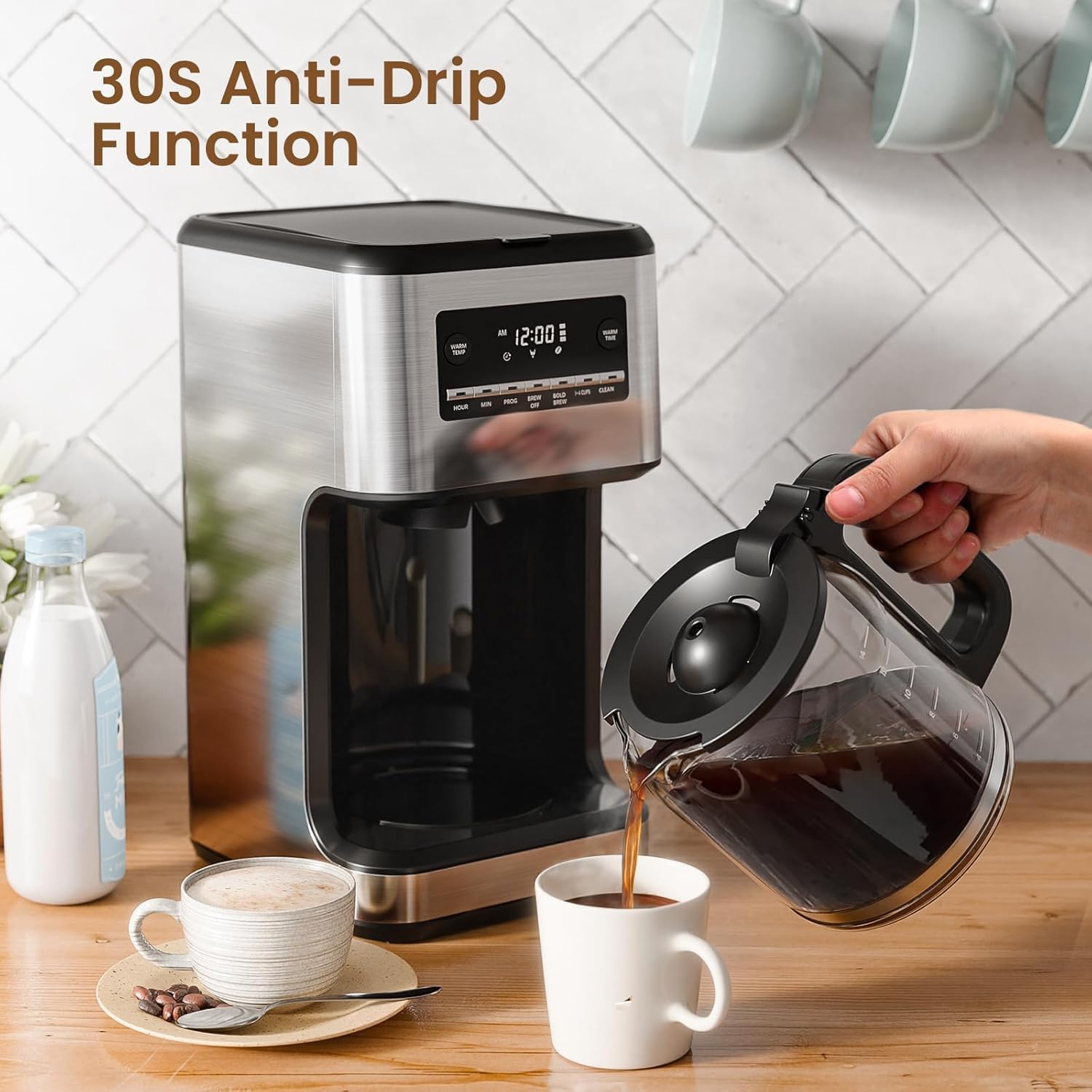 Skiennix 14-Cup Programmable Coffee Maker - Reusable Filter & Keep Hot Plate, Stainless Steel