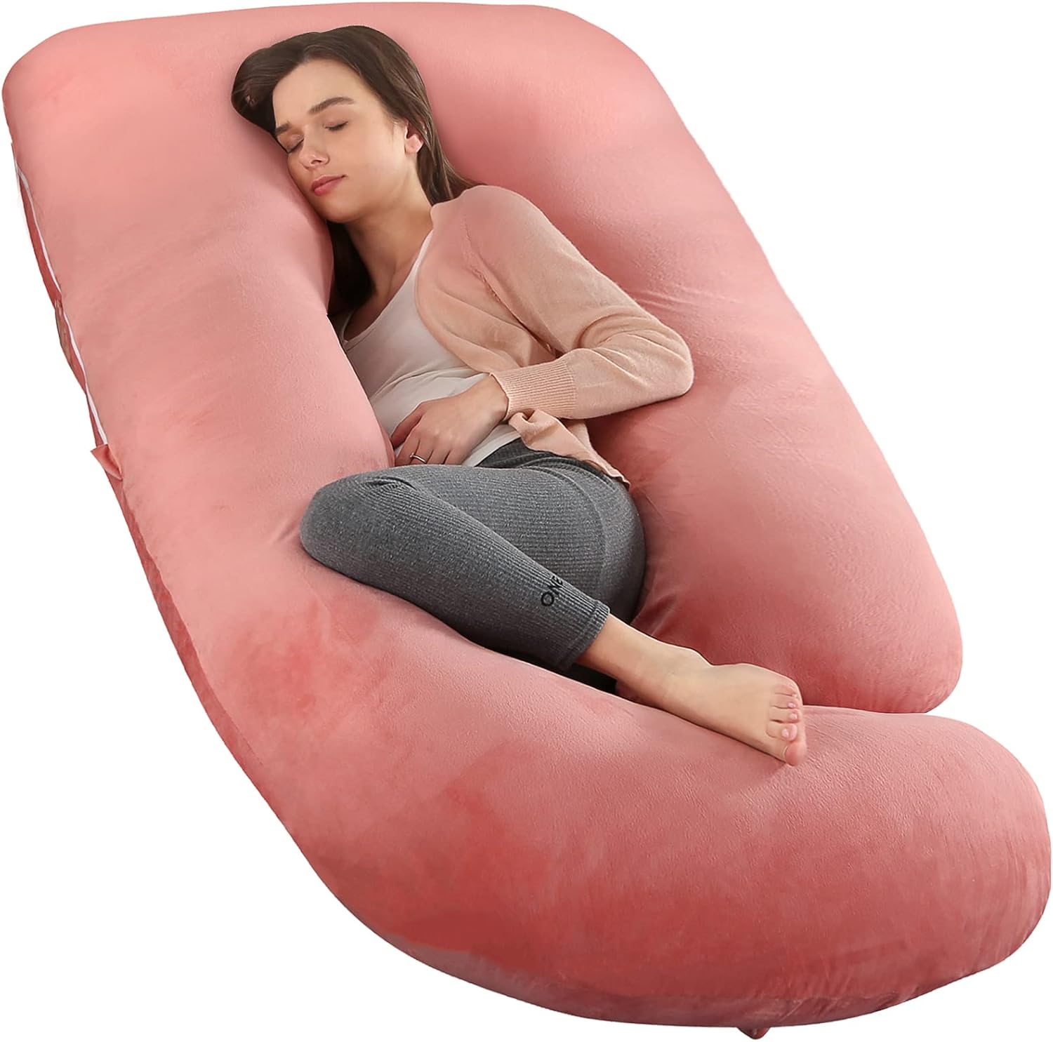 U-Shaped Pregnancy Pillow by [Brand Name] - 57" Full Body Maternity Pillow with Removable Velvet Cover | Supports Back, Legs, Belly & Hips - Pink