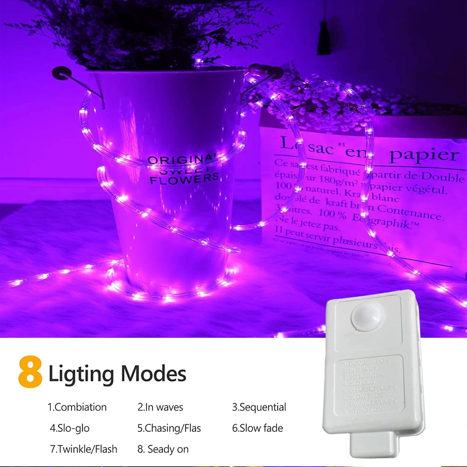Skiennix 150ft LED Rope Lights - Waterproof, Connectable & Flexible Tube Lighting | 8 Modes, Purple