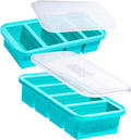 Souper Cubes 1 Cup Silicone Freezer Molds - Steel Reinforced Rim for Easy Meal Prep | Aqua - 2-Pack