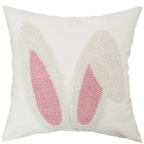 GEEORY 3D Embroidered Easter Bunny Pillow Cover 18x18 Inch, Spring & Easter Decorations Farmhouse Home Decor Throw Pillow Case for Sofa & Bed GX015-1-18