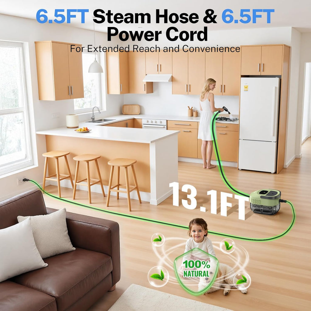 ODSD Steam Cleaner - 3-Level Adjustable Handheld Steamer for Home & Car | 15s Heat-Up, 1.6L Tank, 15 Accessories