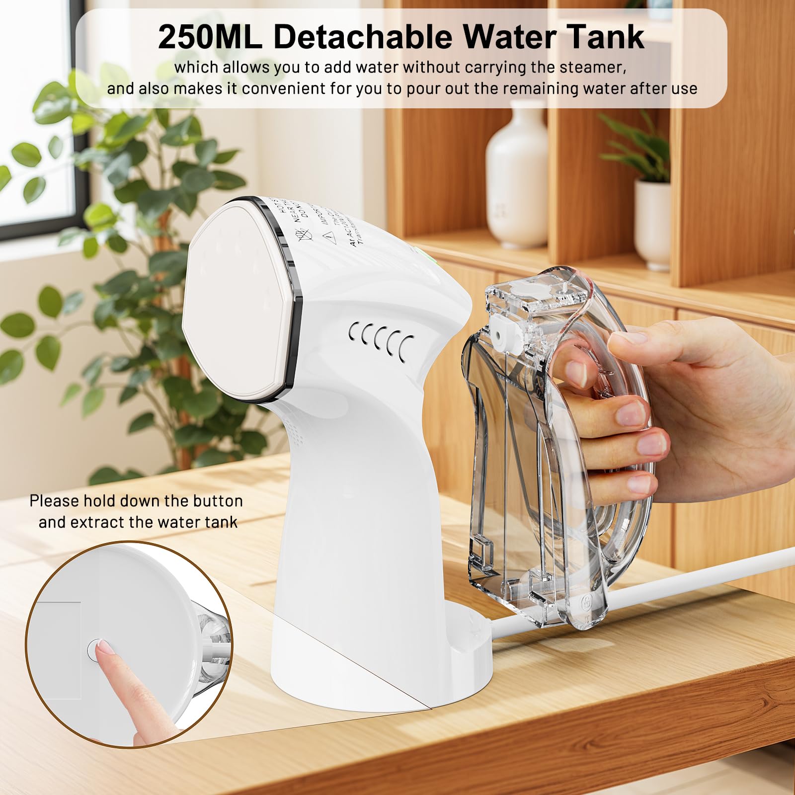Steamer ＆ Iron 2 in 1 for Clothes, Ceramic Panel, Intelligent Chip Controls Soft Steam (Tilting Not Spray Water), 250ml Water Tank, 8.2FT Power Cord,1000W Portable Handheld Steam Iron (white)