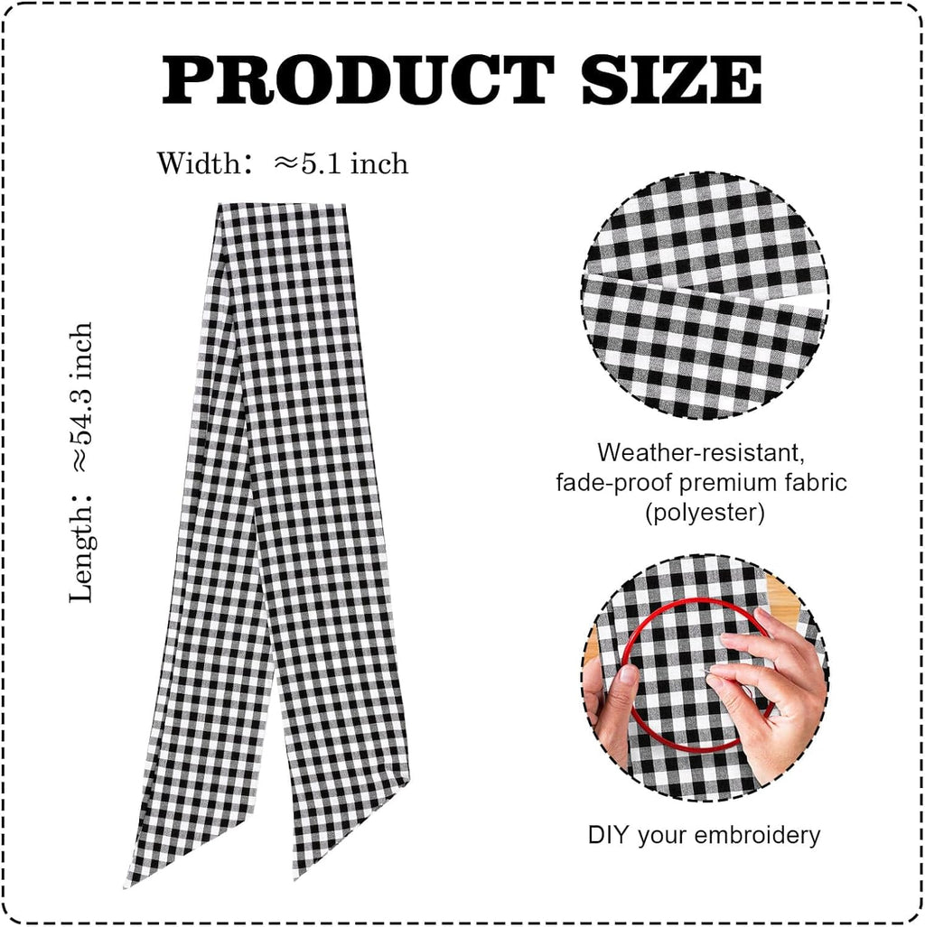 Skiennix Wreath Sash - Elegant Black White Checkered Plaid Bow Ribbon for Year-Round Home Decor (5.12" x 54.33")