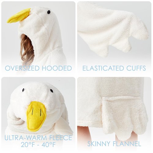 BRAFFWNE Wearable Blanket Hoodie, Oversized Blanket Hooded, Coverage with Easy Movement, Warm and Cozy Flannel, Gift for Kids (White Goose, Adult)