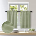 OWENIE Bob 2 Panels Sage Green Kitchen Curtains Sets for Windows 36 Inch Length, Faux Linen Textured Short Cafe Curtains Tiers for Kitchen, Rod Pocket Small Window Drapes for Bathroom, 30Wx36L Inch