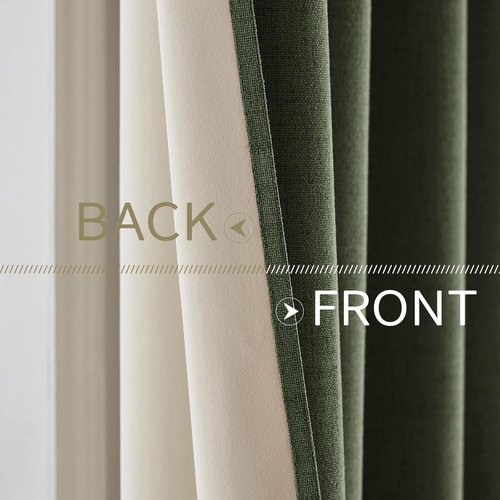 MIULEE Blackout Linen Textured Curtains - Thermal Insulated Olive Green Drapes | 52 x 54 Inch (2 Panels)