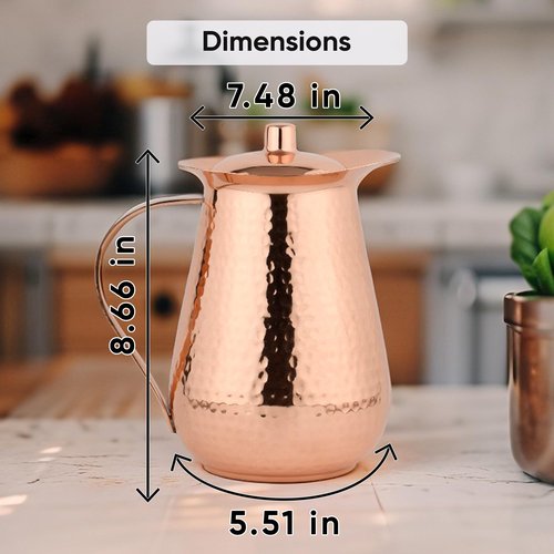 Copper Water Pitcher with Lid – 100% Pure Copper Jug for Drinking Water, Juices and Beverages (68oz / 2L) | Handcrafted Hammered Vessel