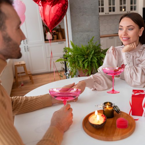 12 PCS Plastic Coupe Glasses 9 oz Hot Pink Detachable Gold Rim Martini Glass Espresso Champagne Cocktail Cups Disposable Vintage Margarita Glassware for Valentine's Day Wedding Bridal Shower Party
