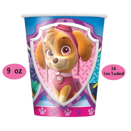 Pink Paw Patrol Party Supplies for Girls – Skye & Everest Birthday Party Pack for 16 Guests – 9" Plates, Luncheon Napkins, Cups, Table Cover & Birthday Candles – Official Kids Party Decorations