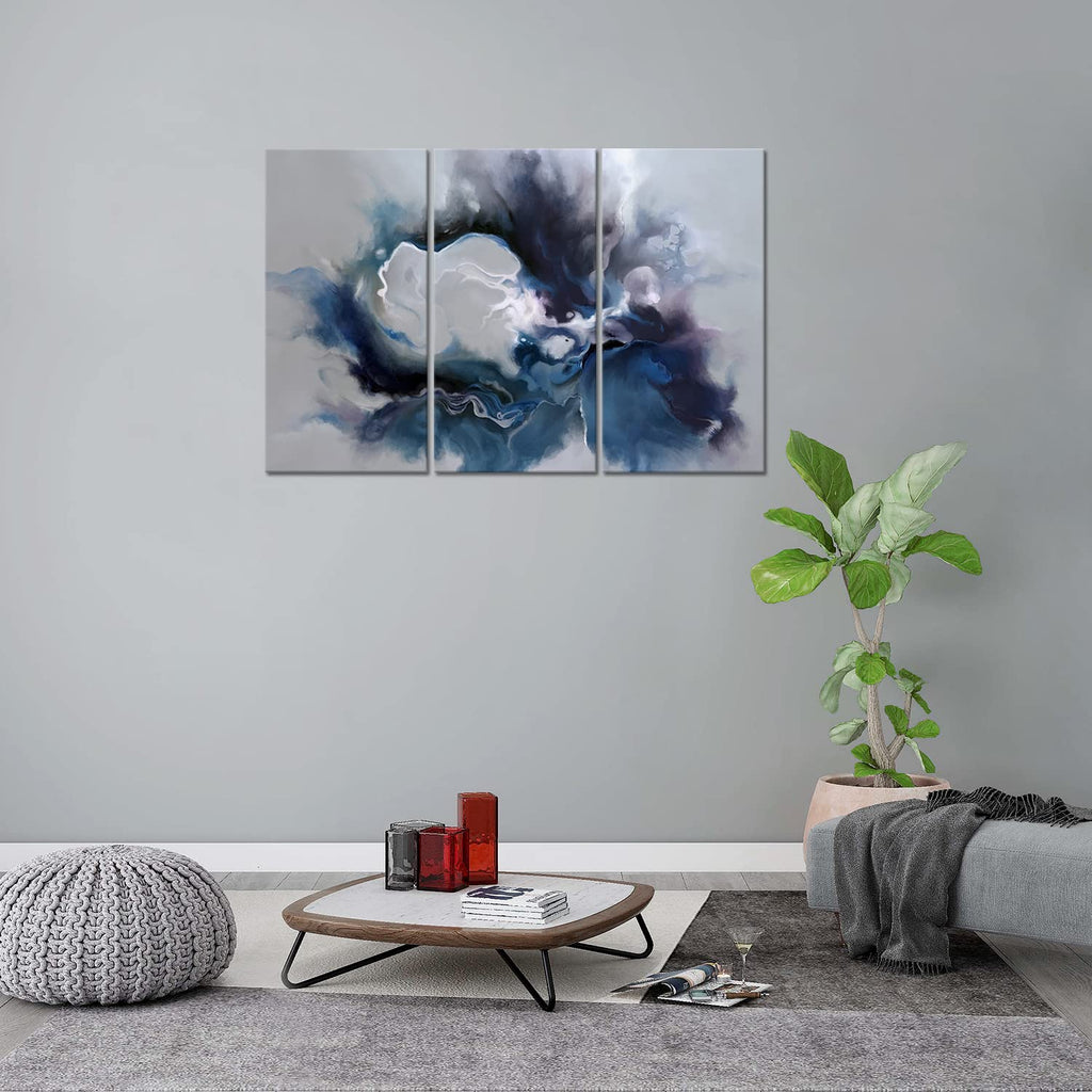 Blue and Grey Wall Art-Abstract Picture 3 Piece Canvas Print Wall Painting Modern Artwork Canvas Wall Art for Living Room Home Office Décor